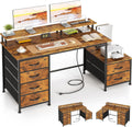 52 Inch Office Desk with 6 Drawers and Printer Space for Storage, Reversible Computer Desk with Monitor Stand & Power Outlets, Home Office Desks, Vintage