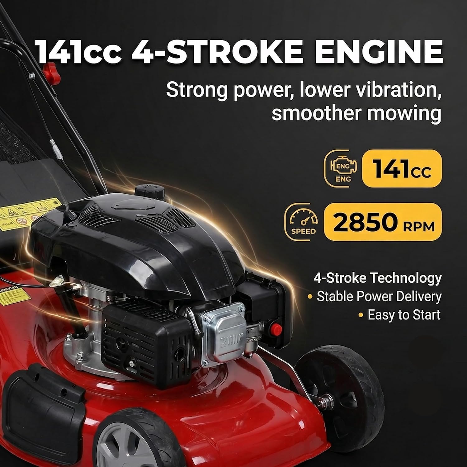 Self Propelled Gas Lawn Mower, 141cc 4-Stroke Engine, 20-Inch Walk-Behind Mower, 3-in-1 Mulching, Side Discharge & Rear Bagging, 7-Position Height Adjustment, 13.2-Gallon Grass Bag, High Rear Wheels