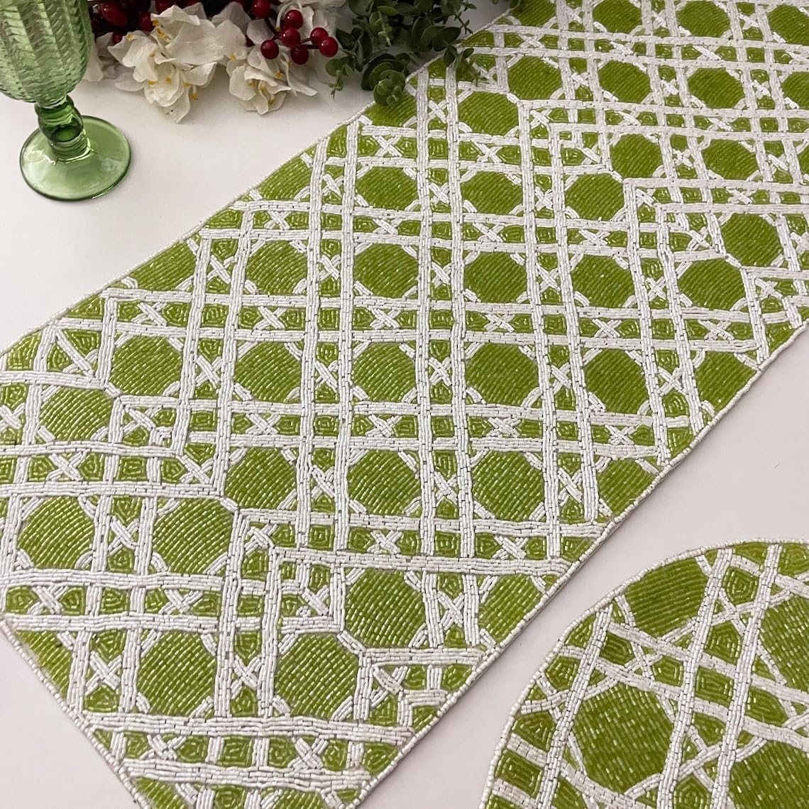 Enliven Set of 6 Handmade Green Placemats 14 Inch | Lightweight Decorative Dining Table Mats for Wedding, Party & Everyday Use | Easy to Clean Elegant Placemats