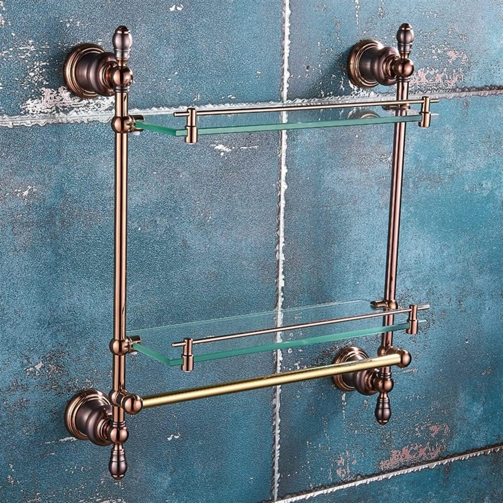 Bathroom Hardware Set Brown Bronze Rose Gold Towel Rack Set Towel Bar Toilet Paper Holder Towel Ring Wall Mounted Bathroom Accessories Kit Wall Mounted,Single Glass(Double Glass)