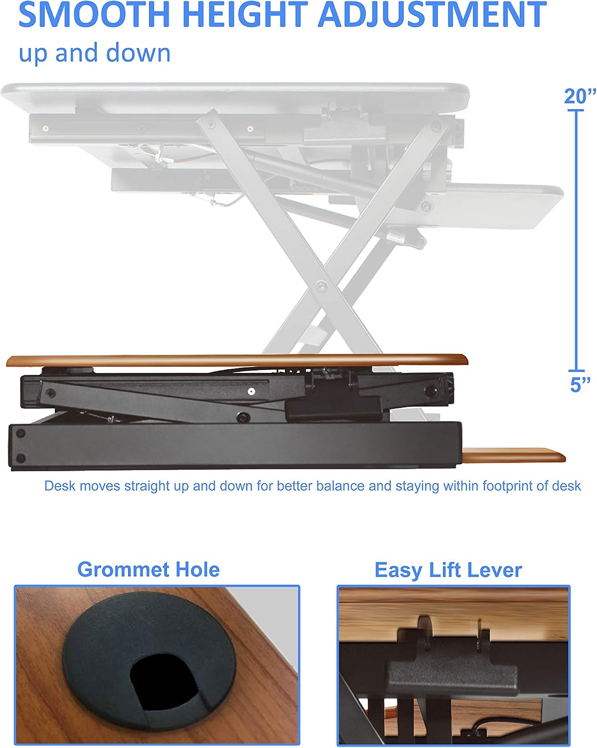 Rocelco 40' Large Height Adjustable Standing Desk Converter - Quick Sit Stand Up Dual Monitor Riser - Gas Spring Assist Computer Workstation - Retractable Keyboard Tray - Teak Wood Grain (R DADRT-40)