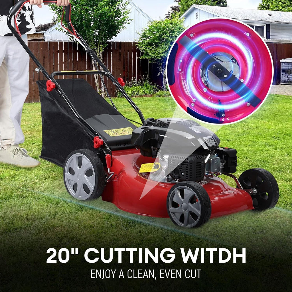 Self Propelled Gas Lawn Mower, Cordless 141cc 4-Stroke Gas Engine Lawn Mower with 20 Inches Blade Walk-Behind Lawn Mover Cordless Push Lawn Mowers Tractors with 50L Grass Tank Big Wheels 285