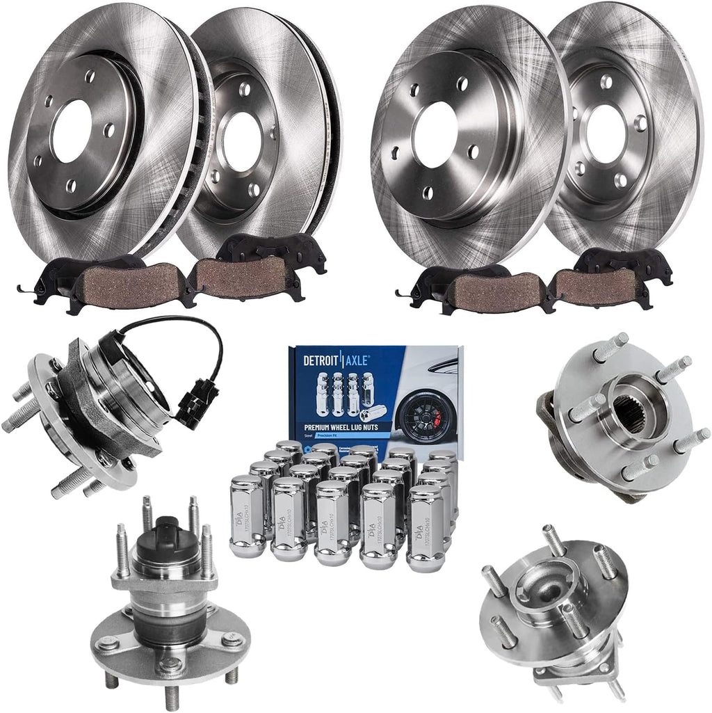 Detroit Axle - Brake Kit for Chevy Malibu Pontiac G6 Saturn Aura, Disc Brake Rotors Brake Pads Wheel Bearing Hubs Wheel Lug Nuts Replacement [11.65'' inch Front & 10.63'' inch Rear Rotor]
