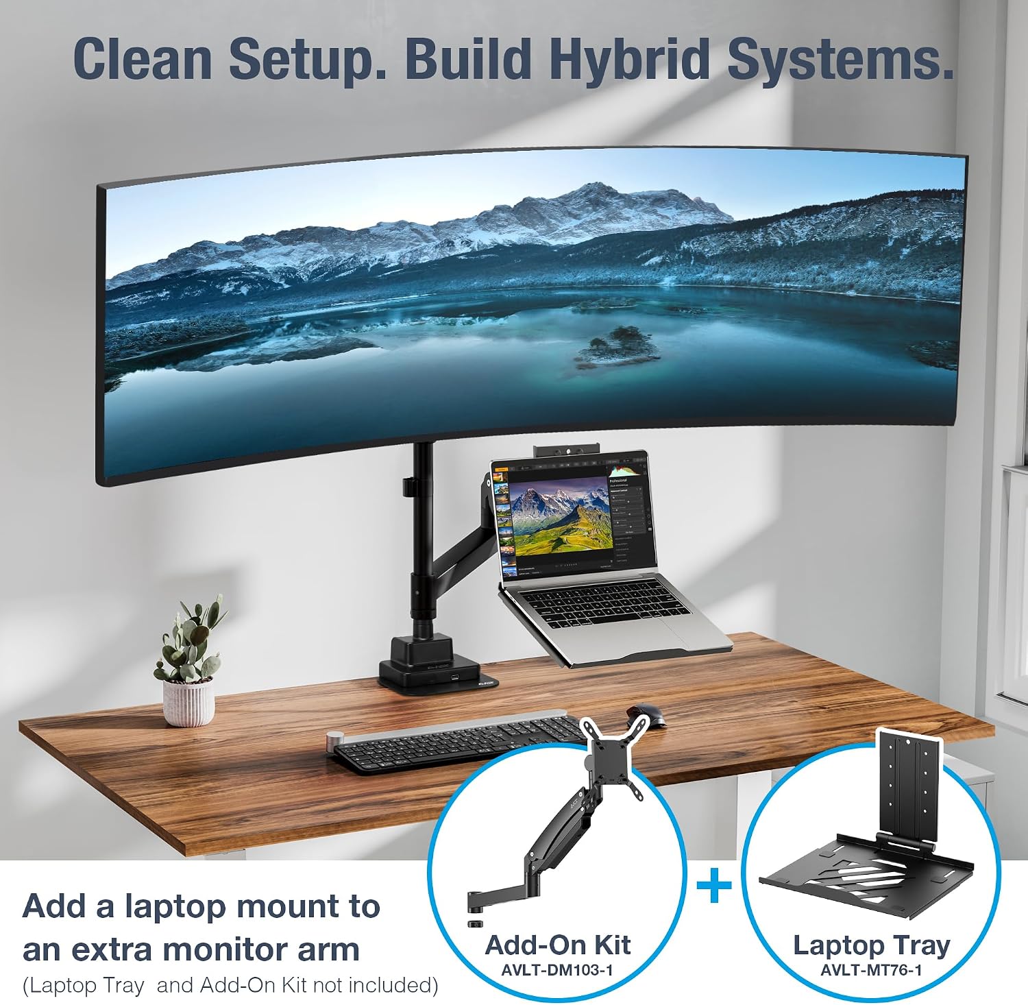 AVLT Single 57 Inch Heavy Duty Monitor Arm Pole Top Mount with USB-C/A Ports-Black, Height Adjustable, Easy Install Top C-Clamp/Grommet with Reinforcement Plates, VESA Compatible 200/100/75