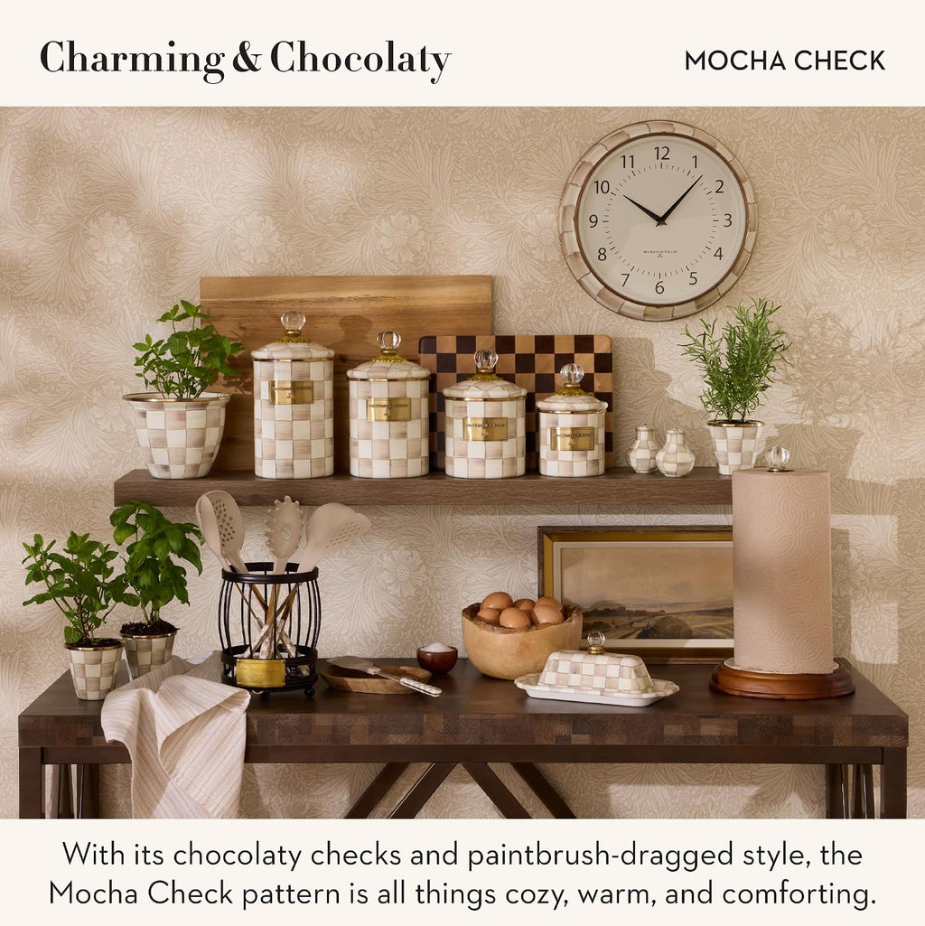 MACKENZIE-CHILDS Utensil Caddy Set with Kitchen Utensils, Brown-and-White Mocha Check
