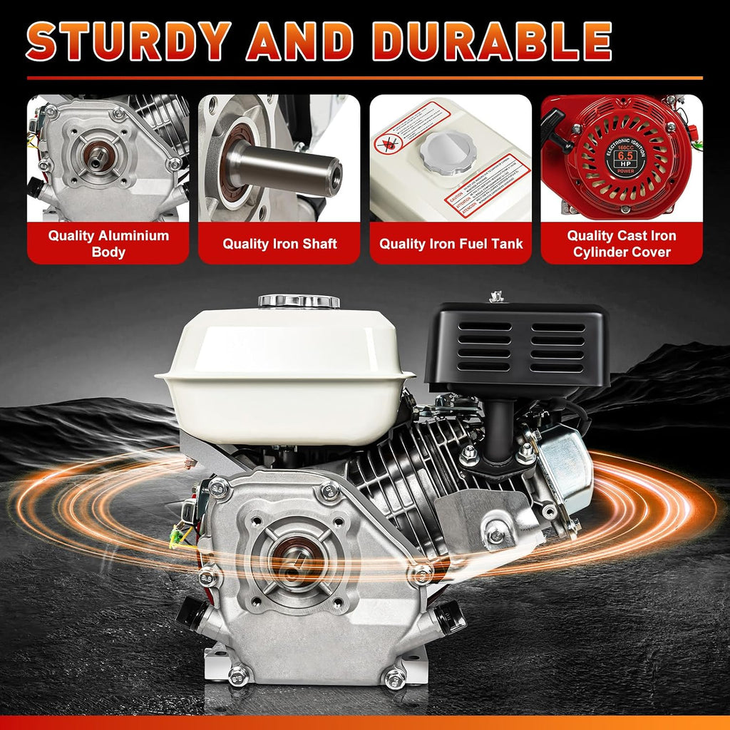 6.5HP 160CC Air Cooled Gas Engine,4-Stroke Horizontal Shaft Gas Engine Pull Start Gasoline Engine Motor OHV Replaces for Honda GX160 Go Kart Compressor Log Splitter Lawn Mower Mini Bike