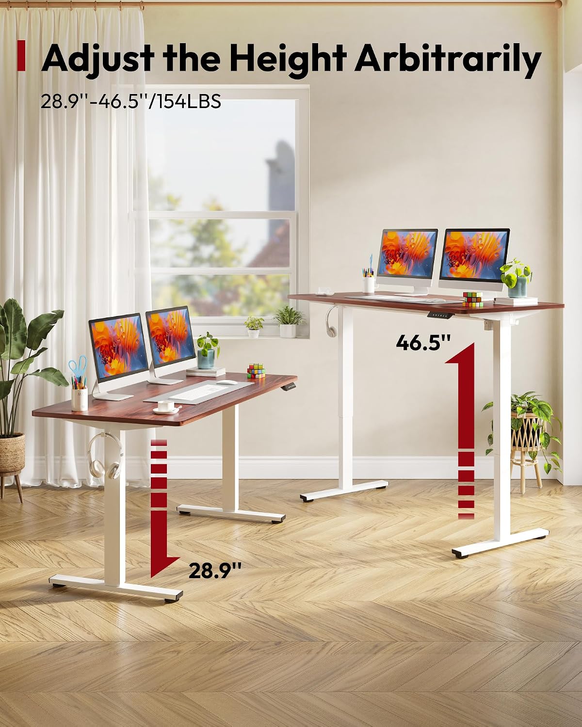SANODESK Electric Standing Desk 48 x 30 Inches Whole-Piece Desktop Height Adjustable Stand Up Desk w/6-Button Controller Ergonomic Computer Desk for Home Office, White Frame + Mahogany Tabletop