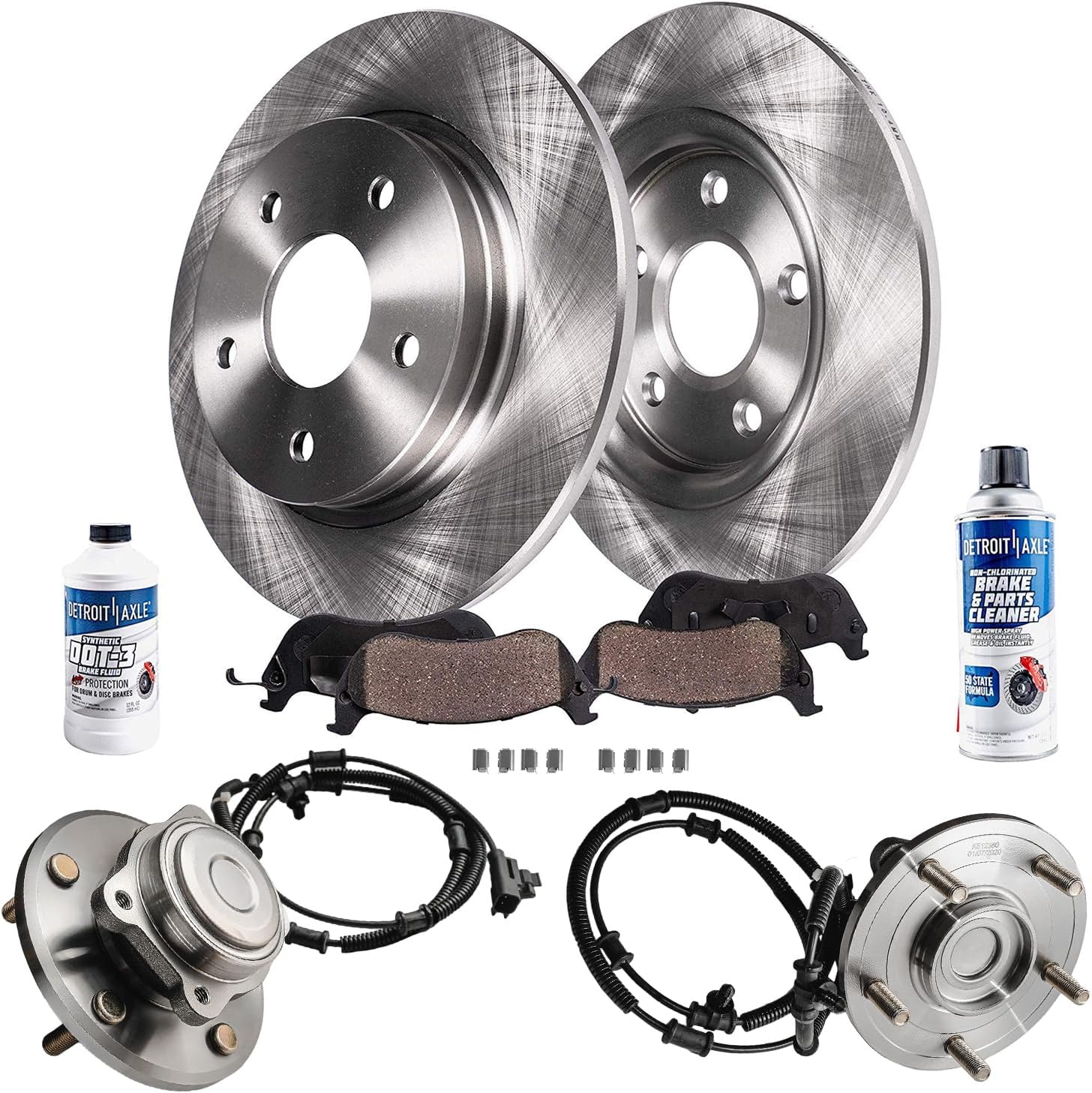 Detroit Axle - Rear Brake Kit for 2008-2011 Chrysler Town & Country Dodge Grand Caravan, 2009-2011 VW Routan, Disc Brake Rotors Ceramic Brake Pads Wheel Bearing Hubs 2010 Replacement: 12.00'' inch
