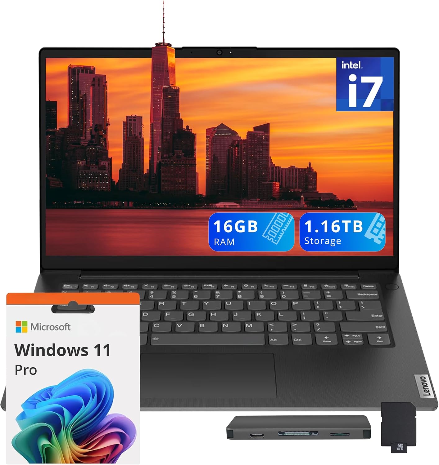 Lenovo V14 14' FHD Business Laptop, Intel i7-13620H, 16GB DDR4 RAM, 1.16TB Storage(1TB SSD+160GB Docking Station Set), ‎Intel UHD Graphics, Wi-Fi 6, 720p HD Camera, Win 11 Pro, Black