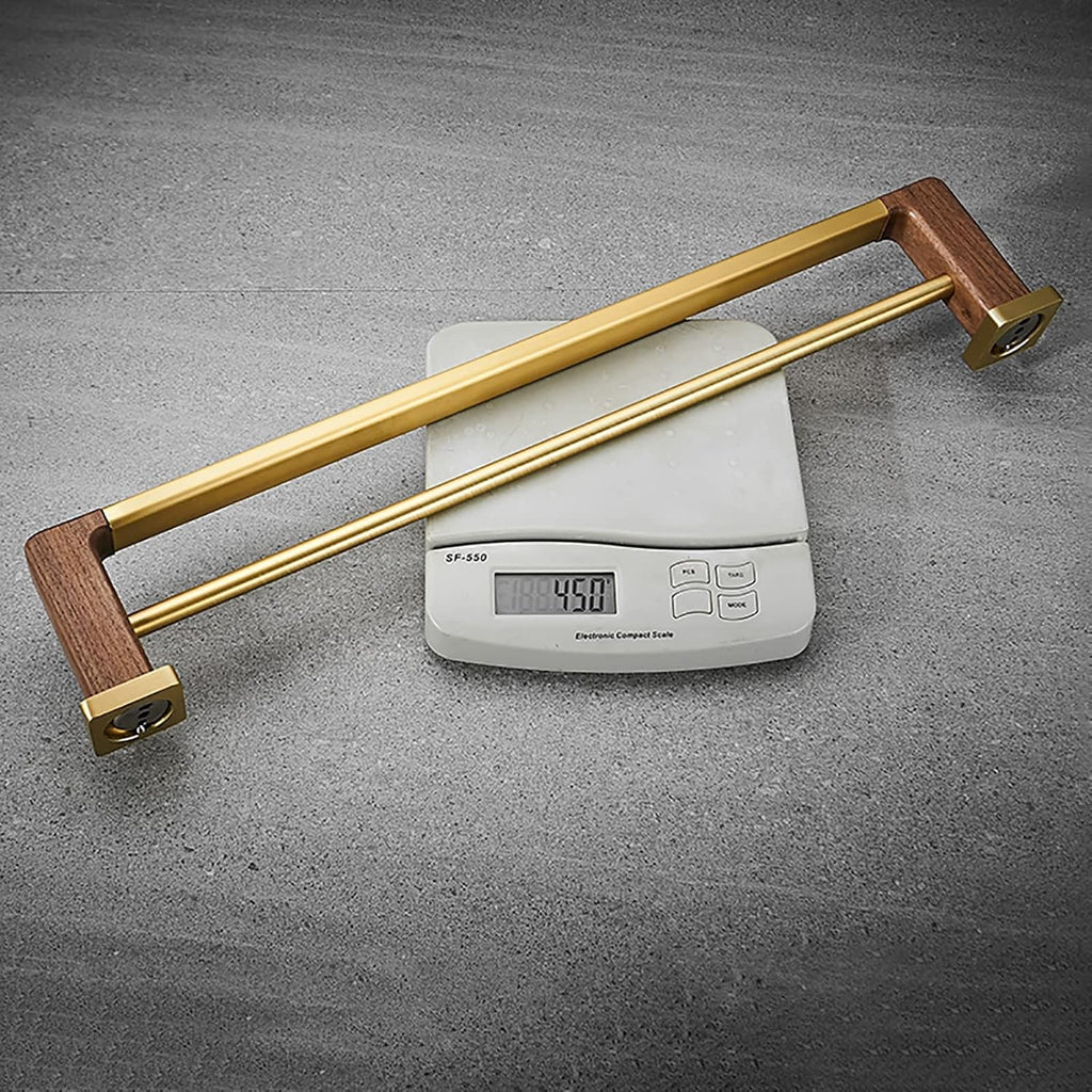 Double Towel Bar Towel Rail Brushed Gold Space Aluminum and Walnut Bathroom Towel Rack Wall Mounted Towel Holder Double Rod Storage Rack for Bathroom, Kitchen, Toilet
