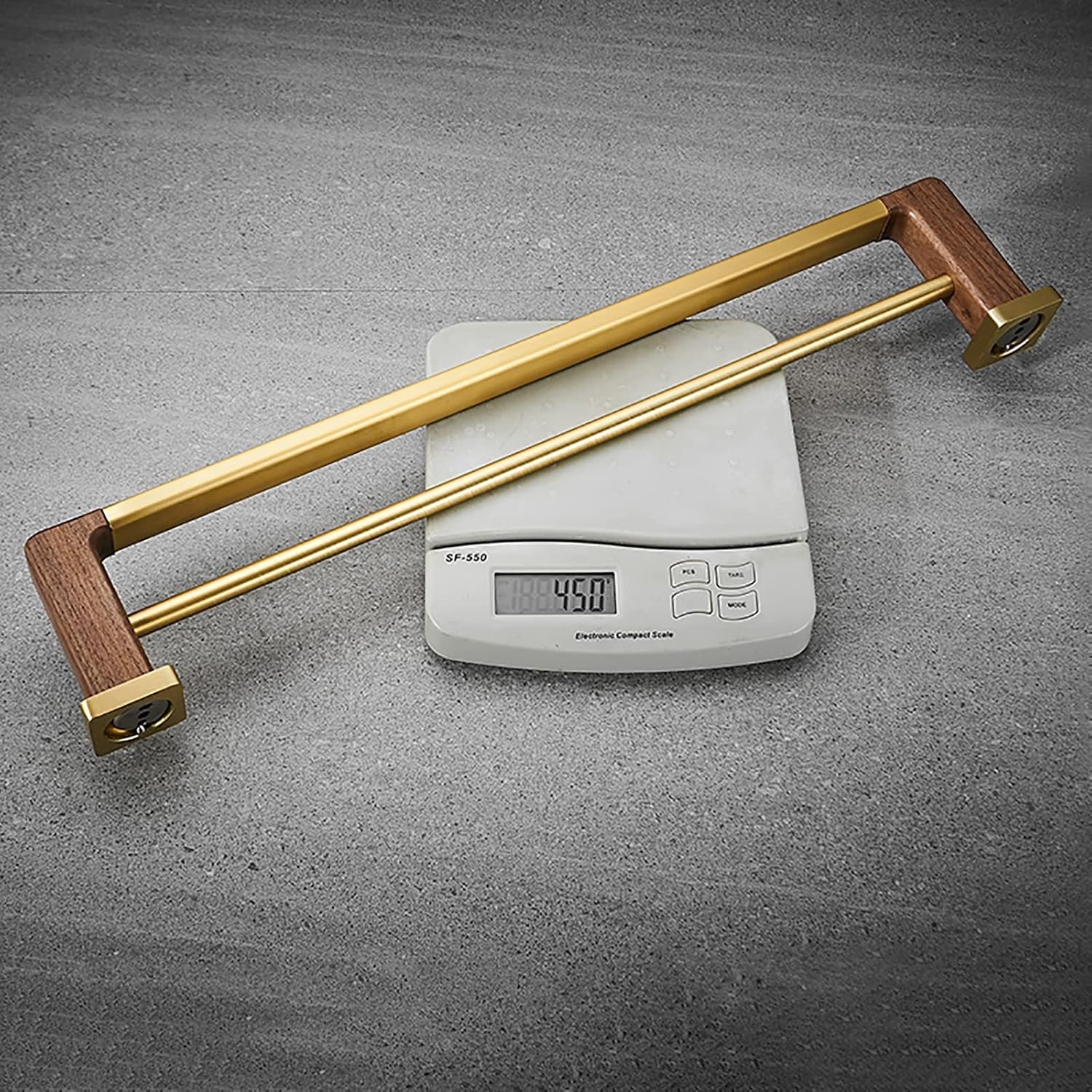 Double Towel Bar Towel Rail Brushed Gold Space Aluminum and Walnut Bathroom Towel Rack Wall Mounted Towel Holder Double Rod Storage Rack for Bathroom, Kitchen, Toilet