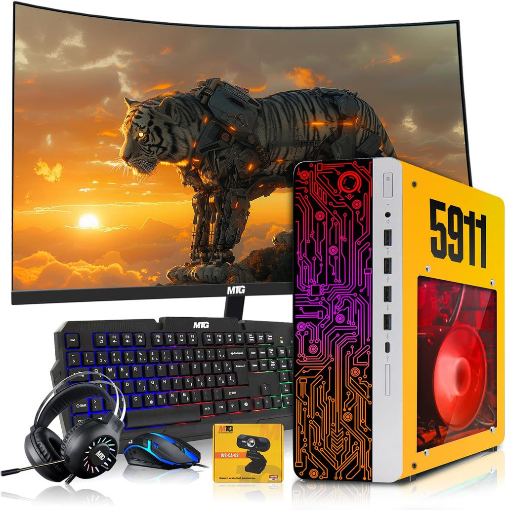 HP Gaming PC Desktop Computer 5911 AMD A10-9700, RX 550, 16GB RAM, 1TB SSD, 32 Inch Curved Monitor, RGB KBM with AI Copilot, WiFi, RGB Headphone, Webcam, Windows 11 (Renewed)