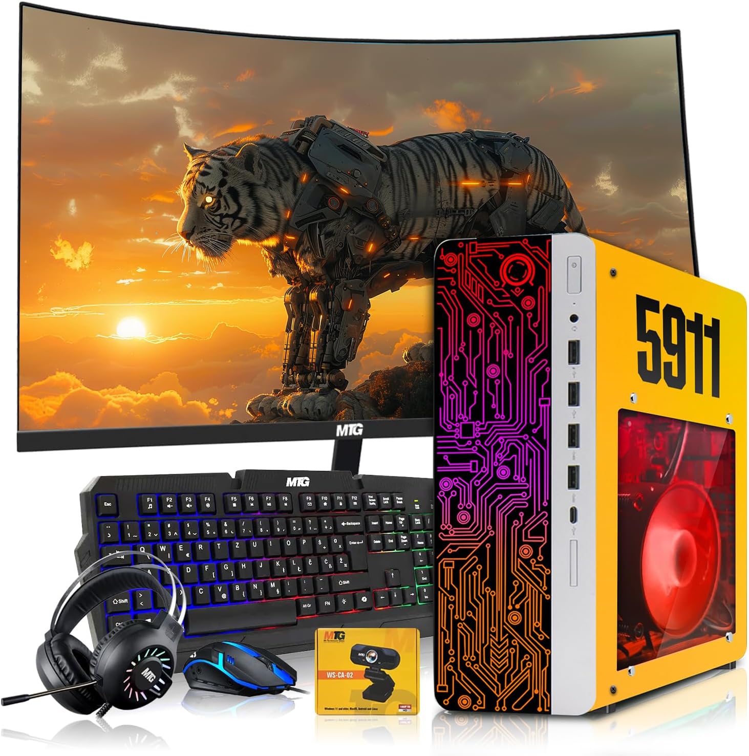 HP Gaming PC Desktop Computer 5911 AMD A10-9700, RX 550, 16GB RAM, 1TB SSD, 32 Inch Curved Monitor, RGB KBM with AI Copilot, WiFi, RGB Headphone, Webcam, Windows 11 (Renewed)