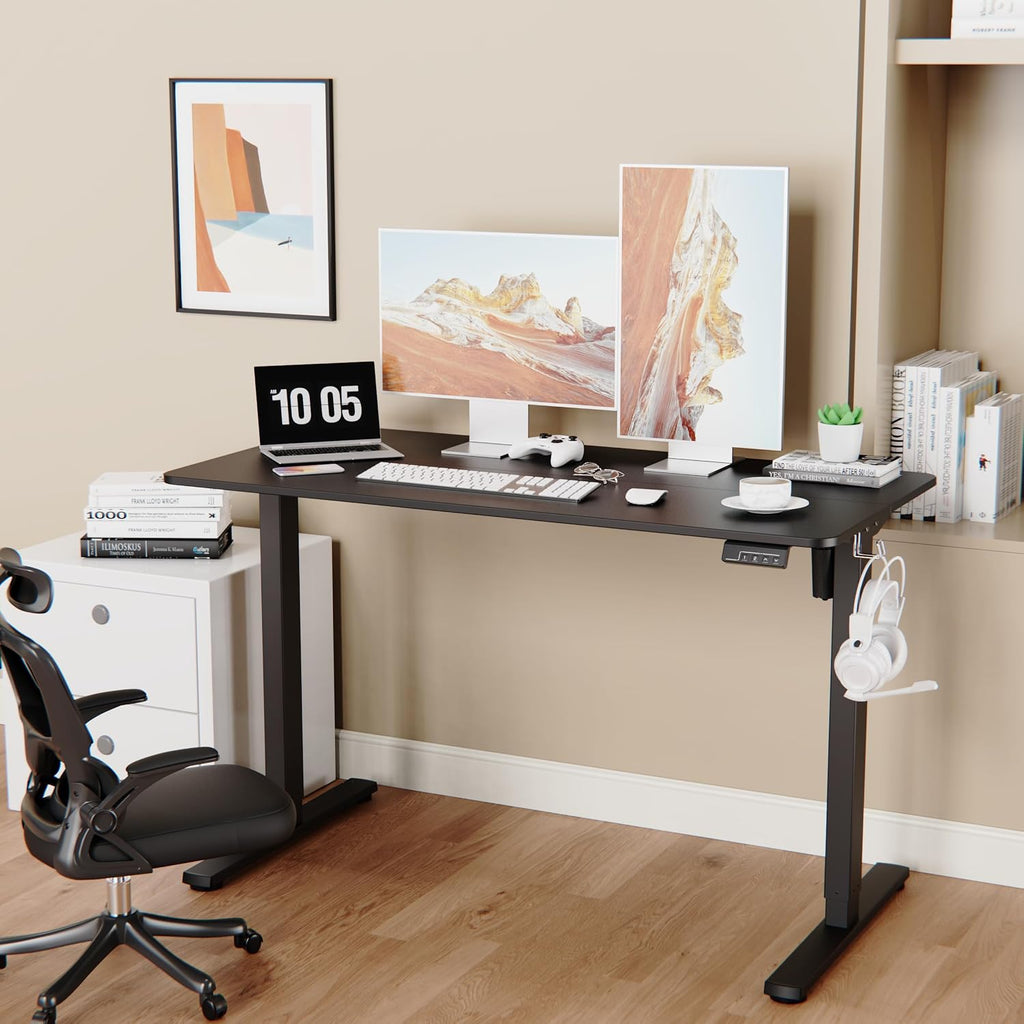 LongKe Electric Standing Desk Adjustable Height, 48x24 Inches Sit Stand up Desktop for Home Office, Ergonomic Rising Computer Table with Memory Preset, Black
