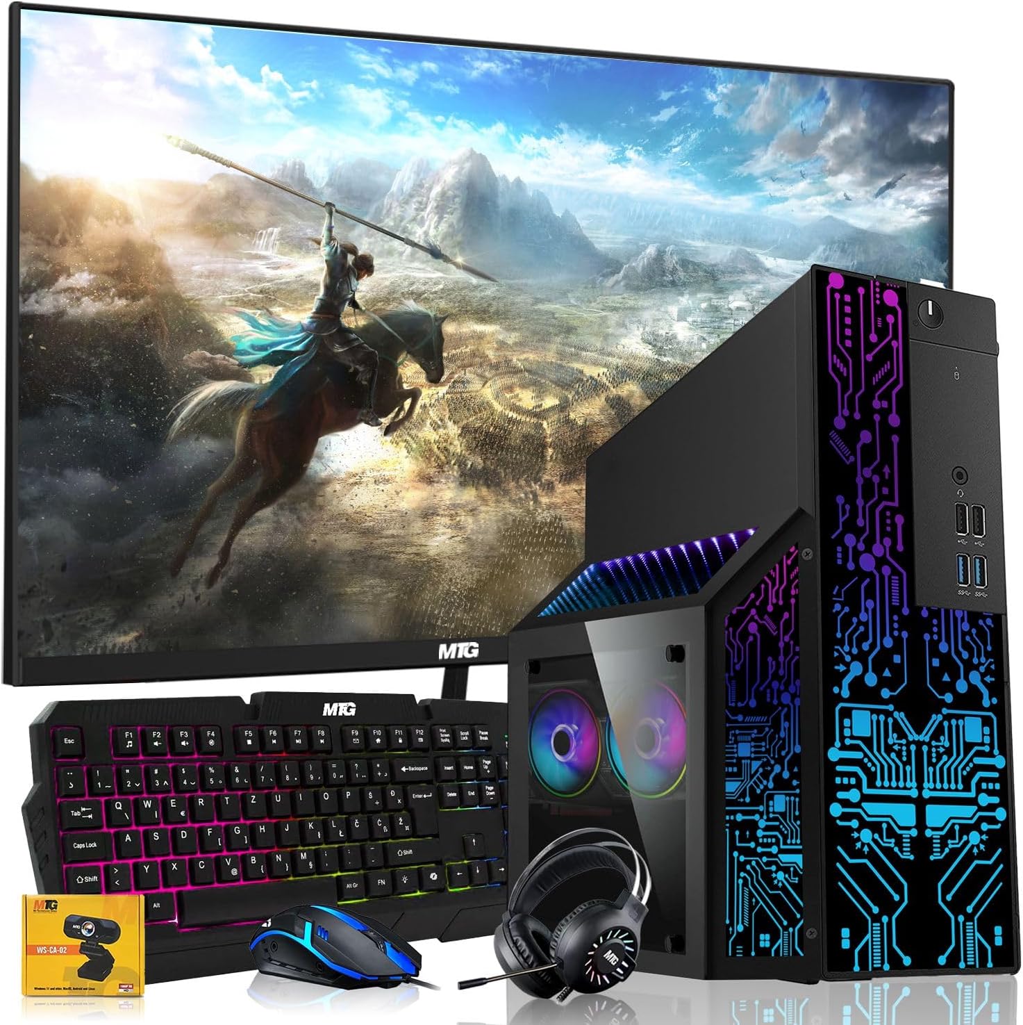 TechMagnet Nova Gaming Desktop PC Bundle with Core i7 32GB RAM 1TB SSD 27 inch Monitor GTX 1660S Graphics RGB Keyboard with AI-Enabled Copilot Key Mouse Headphones Webcam Windows 11 (Renewed)