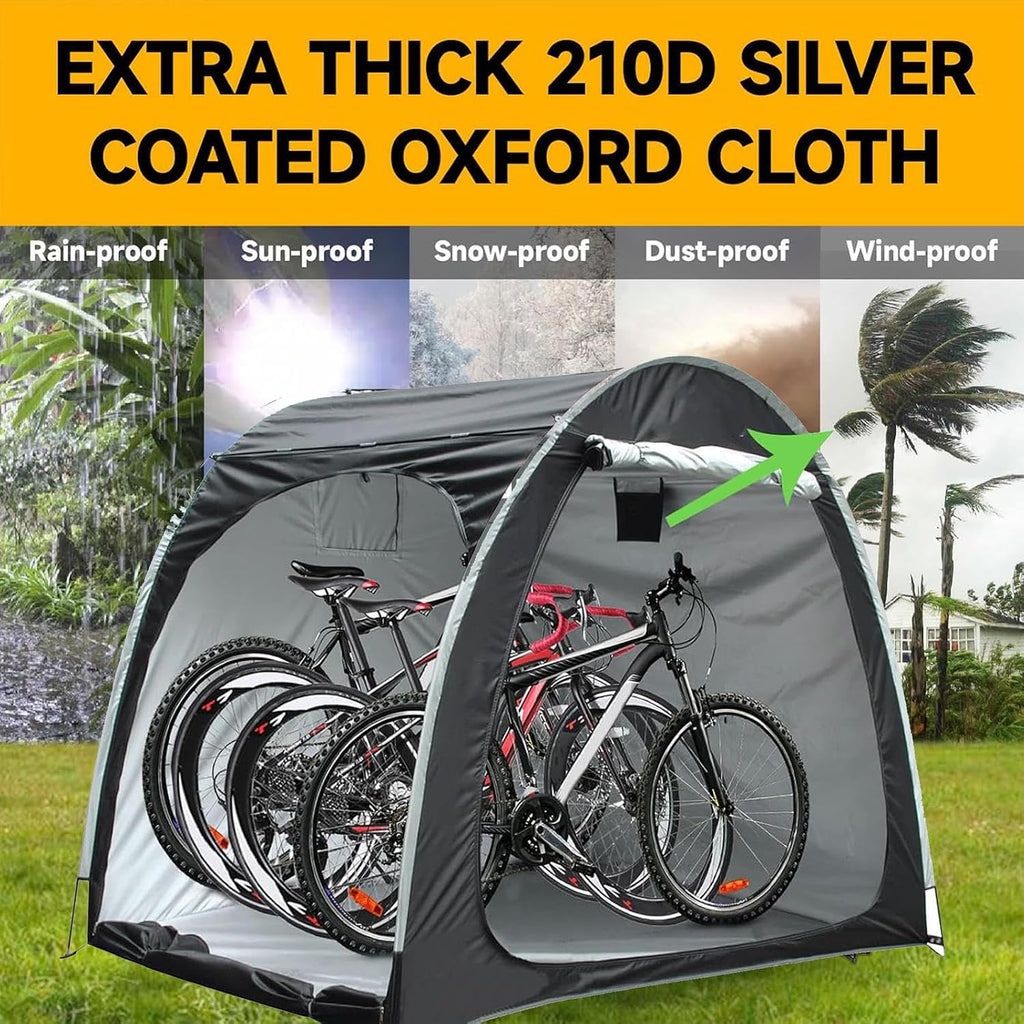 Bike Cover Bicycle Tent Can Be Spliced Outside Storage Sheds with Double Doors for 2-5 Bikes Lawn Mower Storage,Black(Silver)
