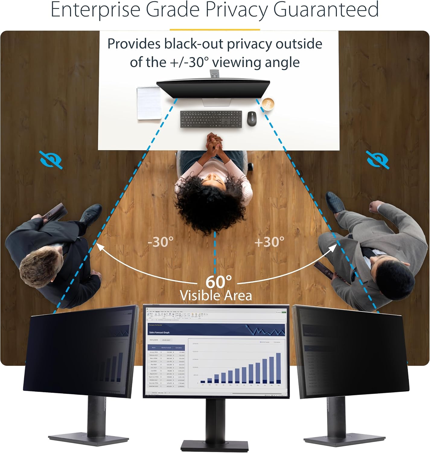 StarTech.com 24-inch 16:9 Computer Monitor Privacy Screen, Hanging Acrylic Filter, Monitor Screen Protector, +/- 30 Deg., TAA