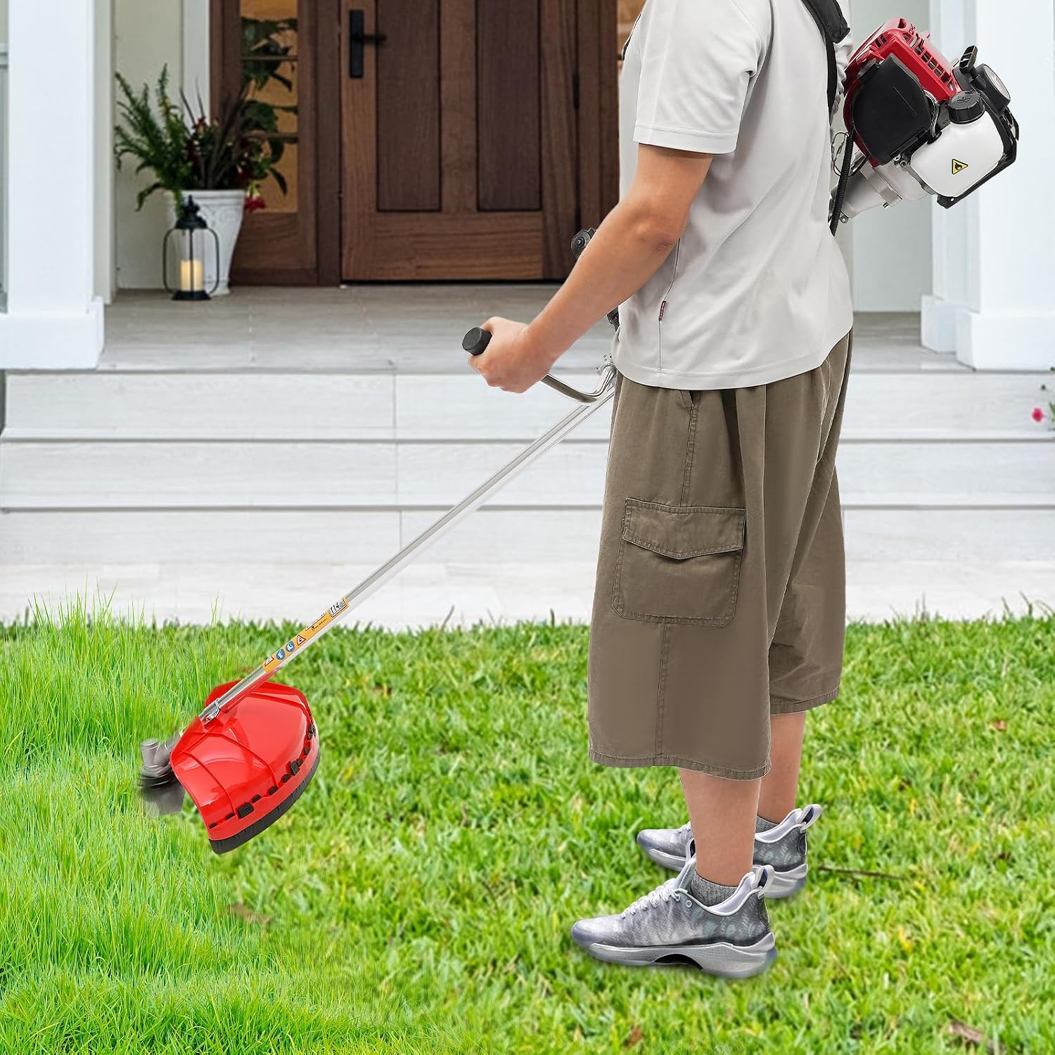 Gas Weed Eater, 35.8CC Cutter Grass Trimmer 2 in 1 Lawn Mower Pruner Tool, 1050W Long Reach Pole Saw Grass String Trimmer w/Tool Kit Bag & Strap for Lawn Garden Landscaping Trimming (35.8CC 4-Stroke)