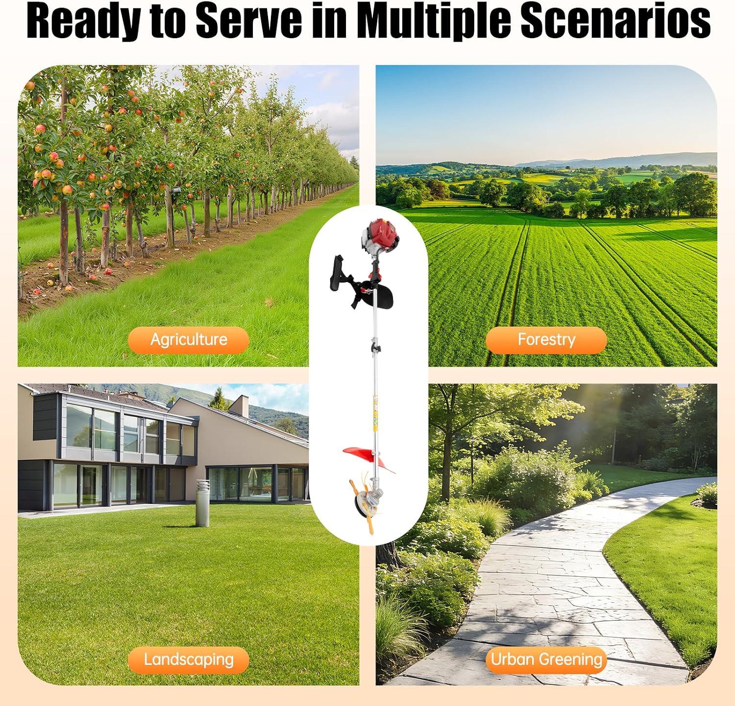 Gas Weed Wacker, 35.88CC 750W 4-Stroke Gasoline Weed Eater 8500RPM High Speed Lawn Mower with 2 Blade Heads, Portable Single-Cylinder Brush Cutter Grass Trimmer Tool for Home Garden Lawn Mowing
