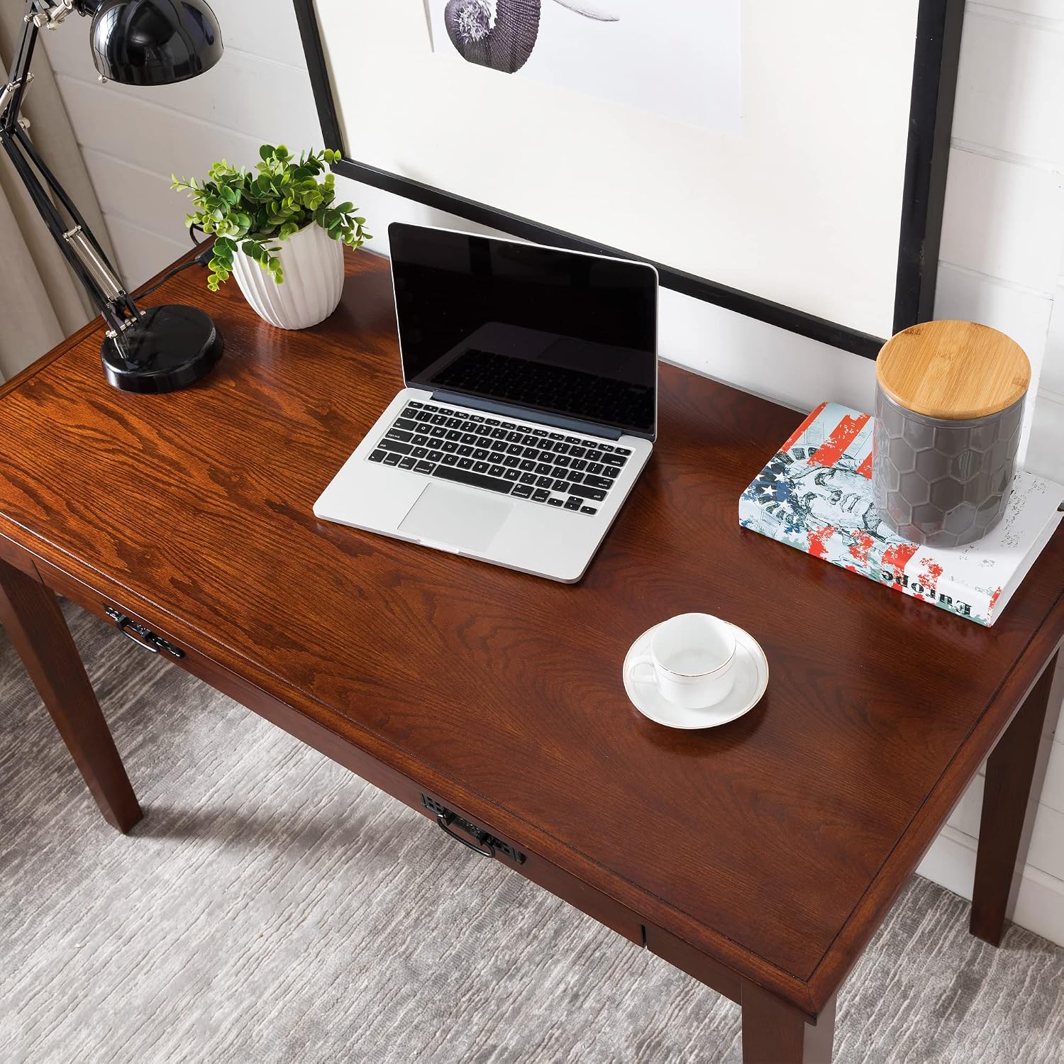 Leick Home 82400 Mission Writing Computer Desk with Drop Front Keyboard Drawer, for Home Office, Solid Wood, Mission Oak