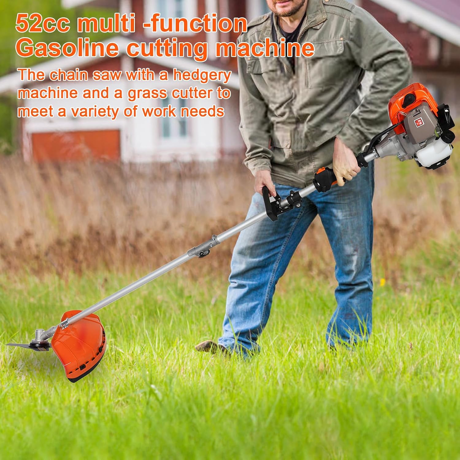 5 in 1 Lawn Mower, 52CC Gas Hedge Trimmer Brush Cutter, 2-Stroke Handheld Cordless Hedge Pruner, Powerful Full Functioning Guard Accessories Hedge Trimmer, Lawn Edger, Garden Brush Cutter