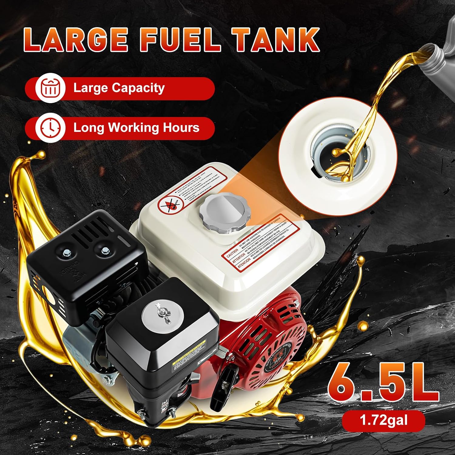 6.5HP 160CC Air Cooled Gas Engine,4-Stroke Horizontal Shaft Gas Engine Pull Start Gasoline Engine Motor OHV Replaces for Honda GX160 Go Kart Compressor Log Splitter Lawn Mower Mini Bike