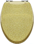 Resin Toilet Seat Elongated Soft Close Toilet Seat Easy Clean & 360° Adjustable Hinges, Quick Release Heavy Duty Toilet Seats with Glitter Cover,Silver(Gold)