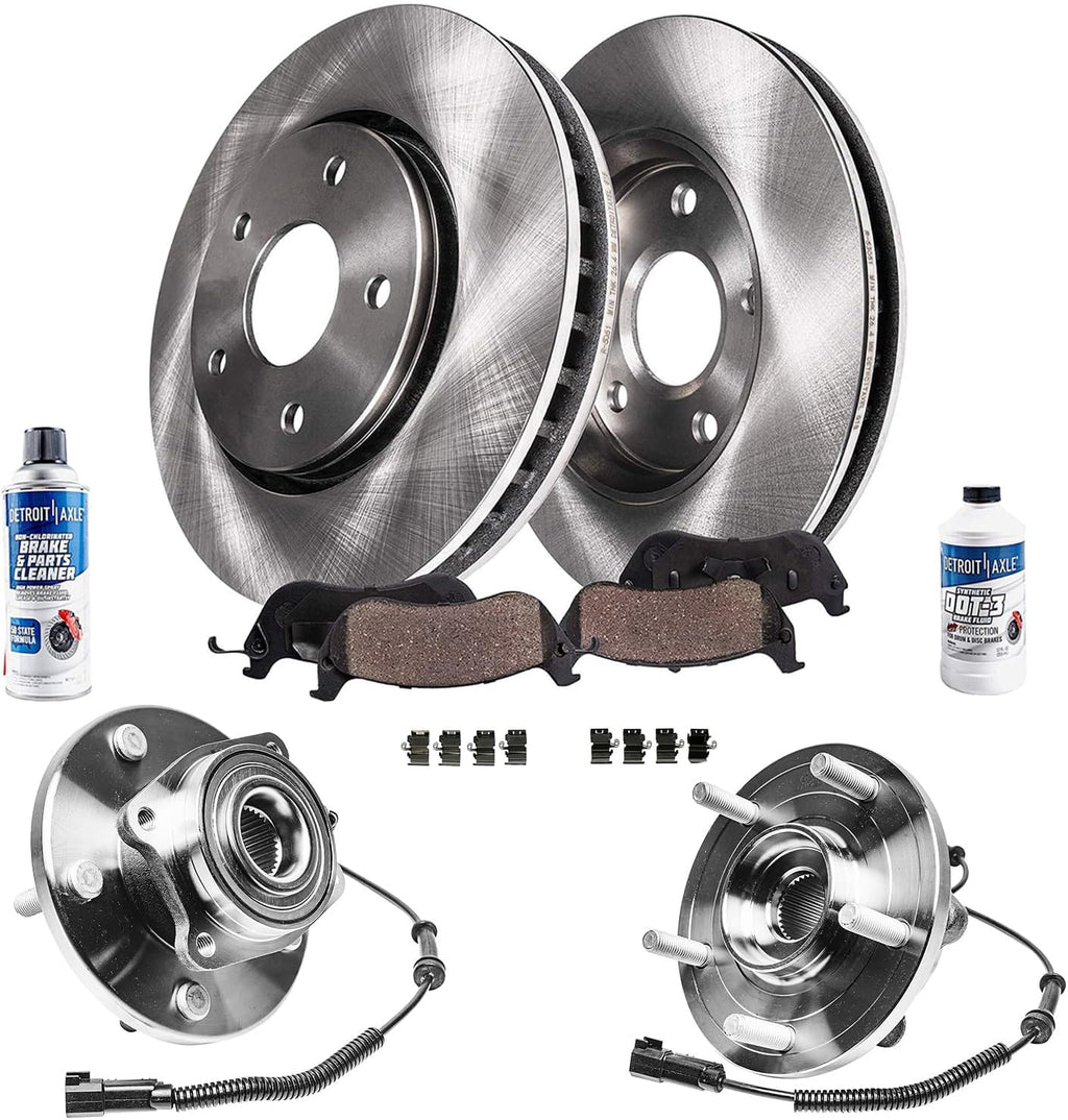 Detroit Axle - Front Brake Kit for Chrysler Town & Country Dodge Grand Caravan Ram C/V, Disc Brake Rotors Ceramic Brakes Pads Wheel Bearing Hubs Replacement: 12.99' inch Rotors