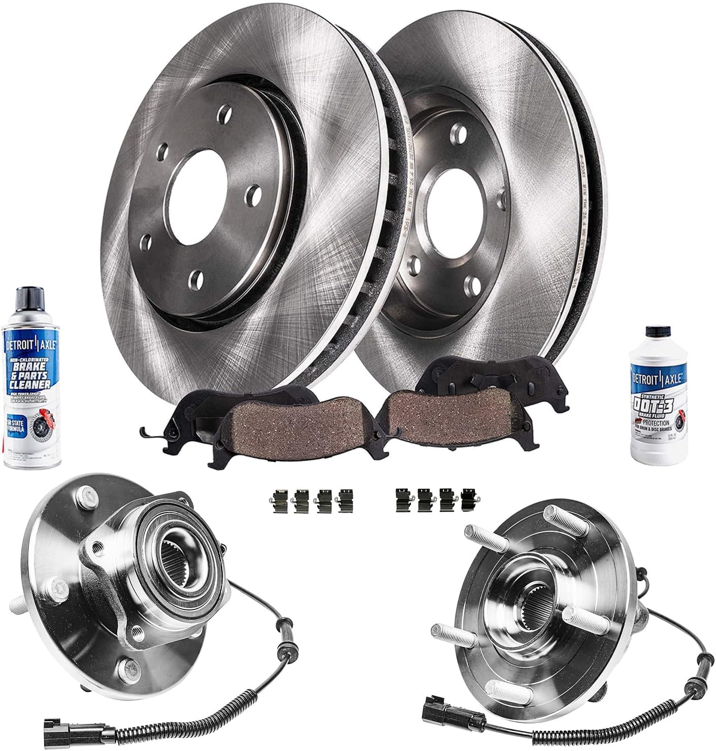 Detroit Axle - Front Brake Kit for Chrysler Town & Country Dodge Grand Caravan Ram C/V, Disc Brake Rotors Ceramic Brakes Pads Wheel Bearing Hubs Replacement: 12.99' inch Rotors