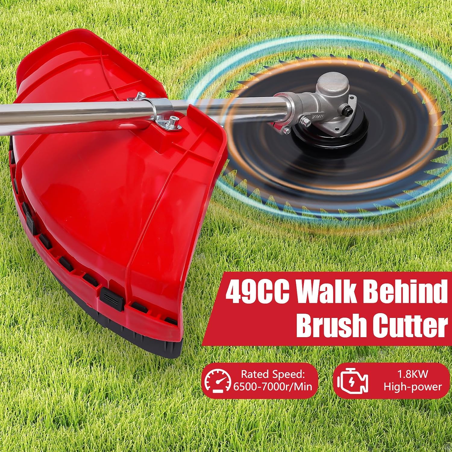 49CC Gas Walk Behind Brush Cutter 2-Stroke Push Brush Cutter with Single-Cylinder Air-Cooled System 7000r/min High Speed Brush Mower Weeding Machine