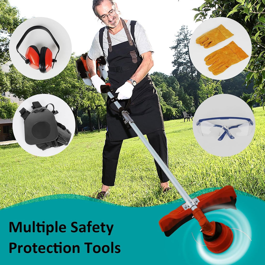 52cc Gas Weed Wacke, 6 in 1 Weed Eater 2-Stroke String Trimmer Brush Cutter Gas Grass Trimmer Lawn Mower Grass Cutter