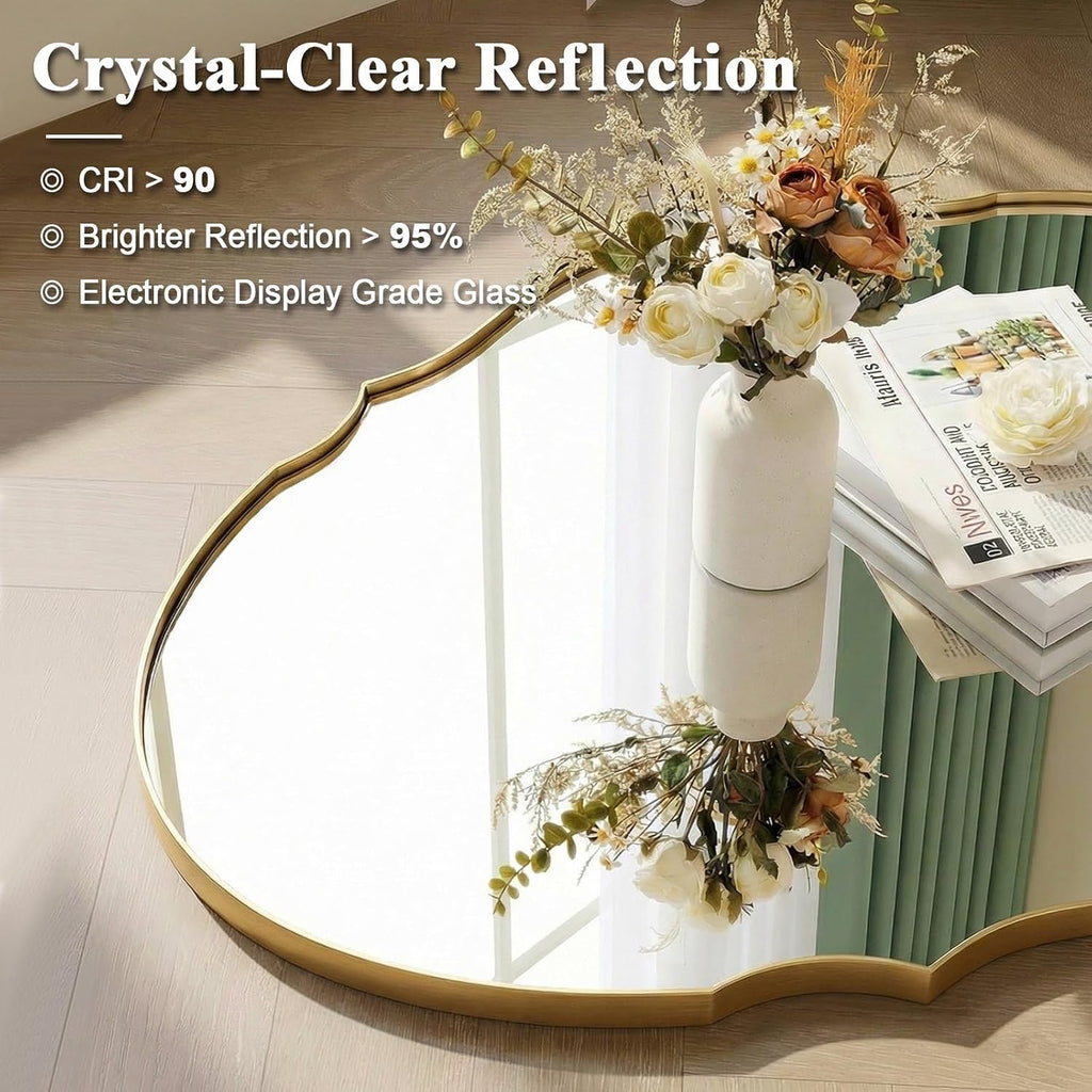 ANDY STAR Large Gold Scalloped Oval Mirror 30x40, Brushed Gold Oval Bathroom Mirror for Wall, Stainless Steel Framed Mirror for Master Vanity, Entryway, Hallway, Rust-Resistant