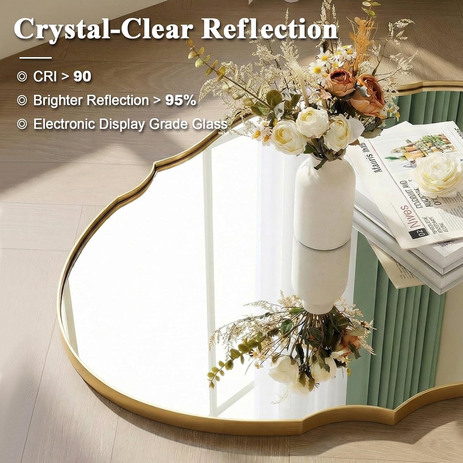 ANDY STAR Large Gold Scalloped Oval Mirror 30x40, Brushed Gold Oval Bathroom Mirror for Wall, Stainless Steel Framed Mirror for Master Vanity, Entryway, Hallway, Rust-Resistant