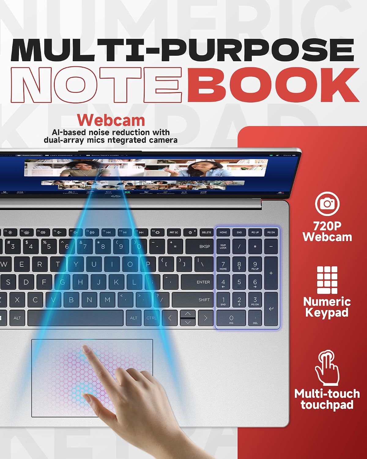 HP Laptop 250 G10, 13th Gen Intel i7-1355U (10-Core, Up to 5.0GHz), 15.6' FHD Display, 16GB RAM, 512GB SSD, Numeric Keypad, Webcam, Windows 11 Pro, WiFi 6, Bluetooth, for Business & Student