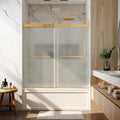 3/8'(10mm) Frosted Glass Bathtub Shower Doors 56-60' W x 79' H Soft Closing System Double Sliding Frameless Towel Bar Handle Stainless Steel Hardware (Brushed Gold)