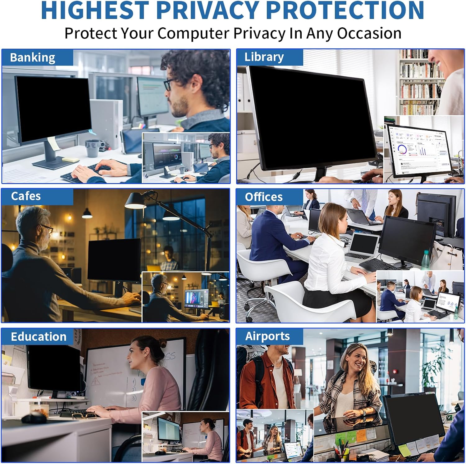 〔2-Pack〕 27 Inch Computer Privacy Screen Filter for 16:9 Monitor, Anti-Blue Light, Anti-UV Blue Light Blocking Removable Privacy Protector Shield, Hanging Type