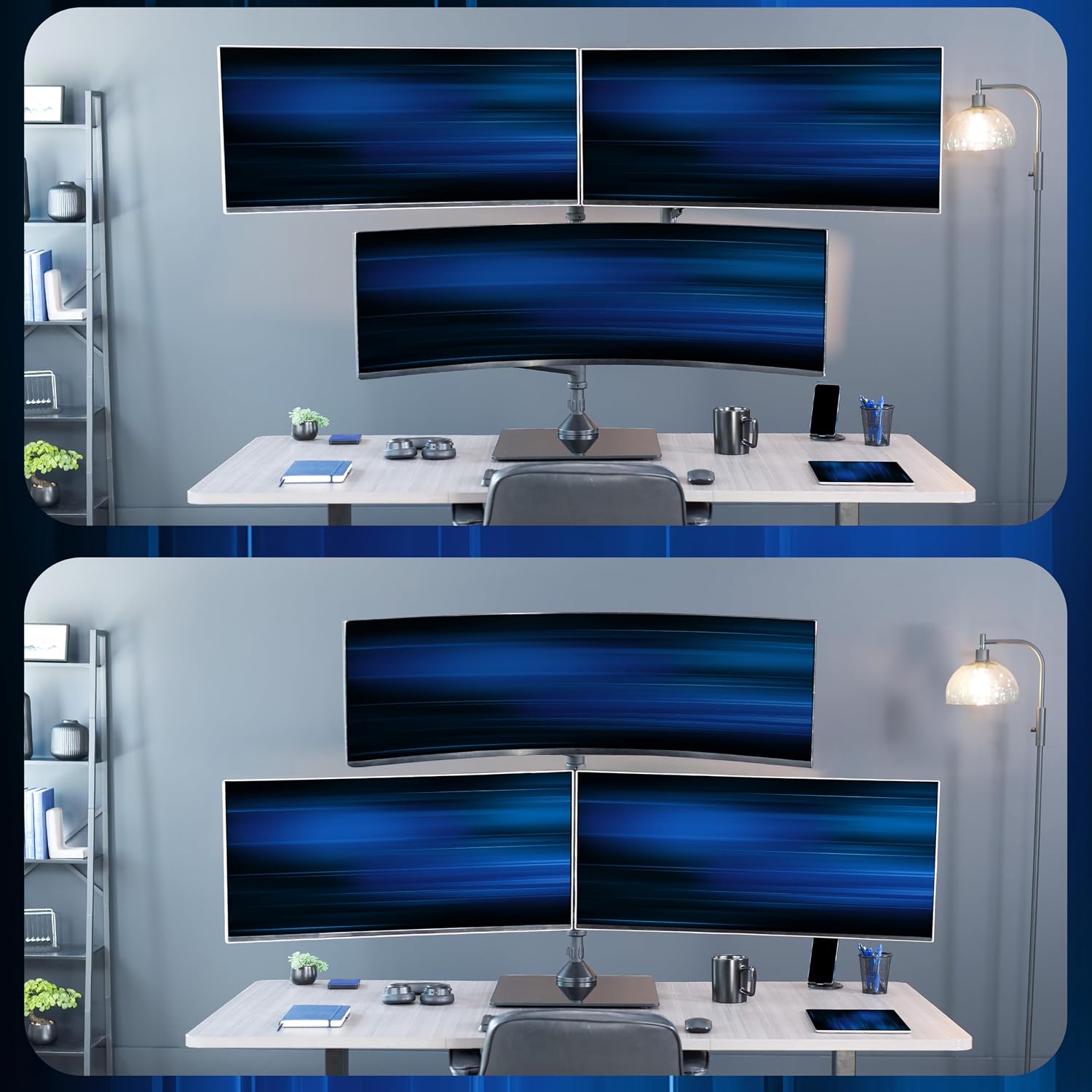 VIVO Pneumatic Arm Triple Ultrawide Monitor Desk Stand for Up to 49 inch Screens with Tempered Glass Base, Holds 3 Ultra Wides Up to 33 lbs Each, Black, STAND-V300FG