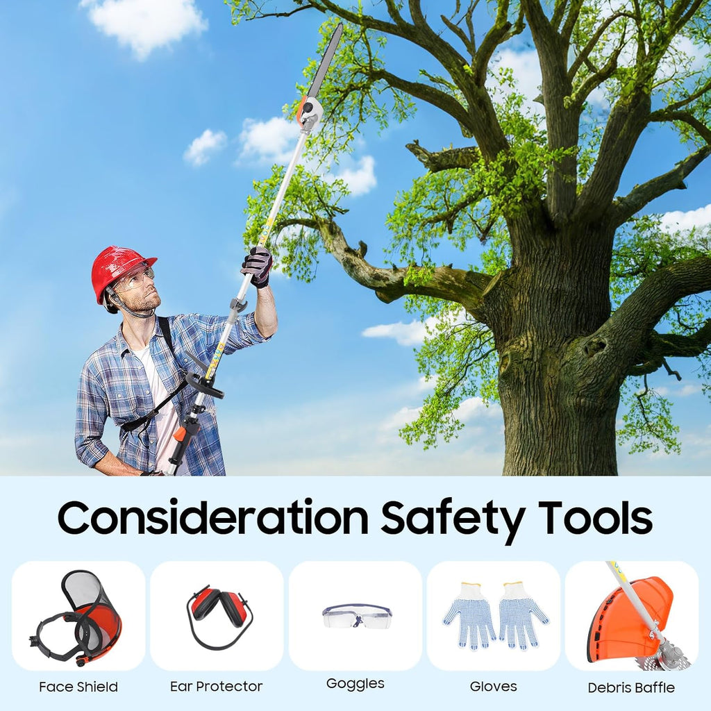 6-in-1 Gas Weed Eater, 2-Stroke 52CC Multi-Functional Trimming Tools Weed Wacker Lawn Mower Hedge Trimmer & Brush Cutter with Extension Pole for Yard Garden Total Lawn Brush and Tree Domination