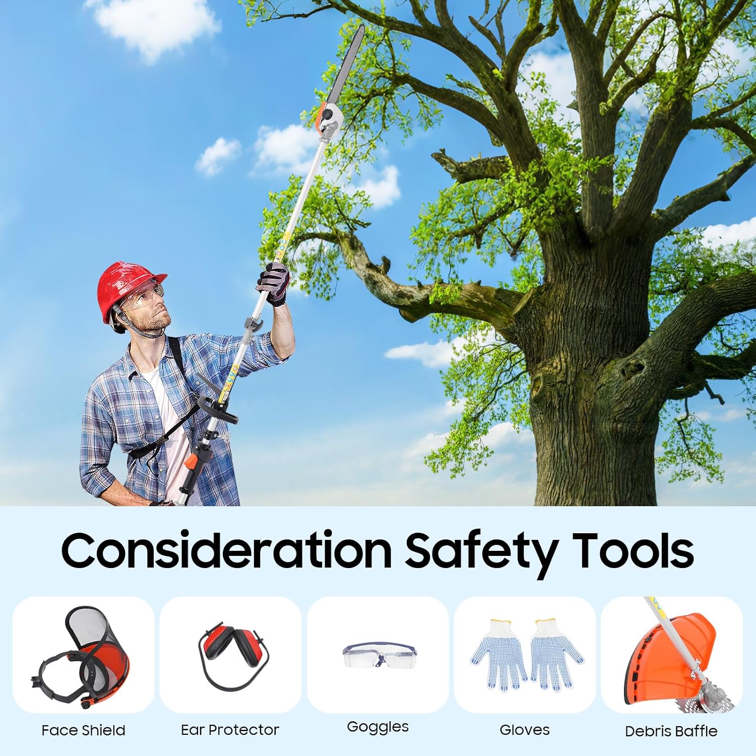 6-in-1 Gas Weed Eater, 2-Stroke 52CC Multi-Functional Trimming Tools Weed Wacker Lawn Mower Hedge Trimmer & Brush Cutter with Extension Pole for Yard Garden Total Lawn Brush and Tree Domination