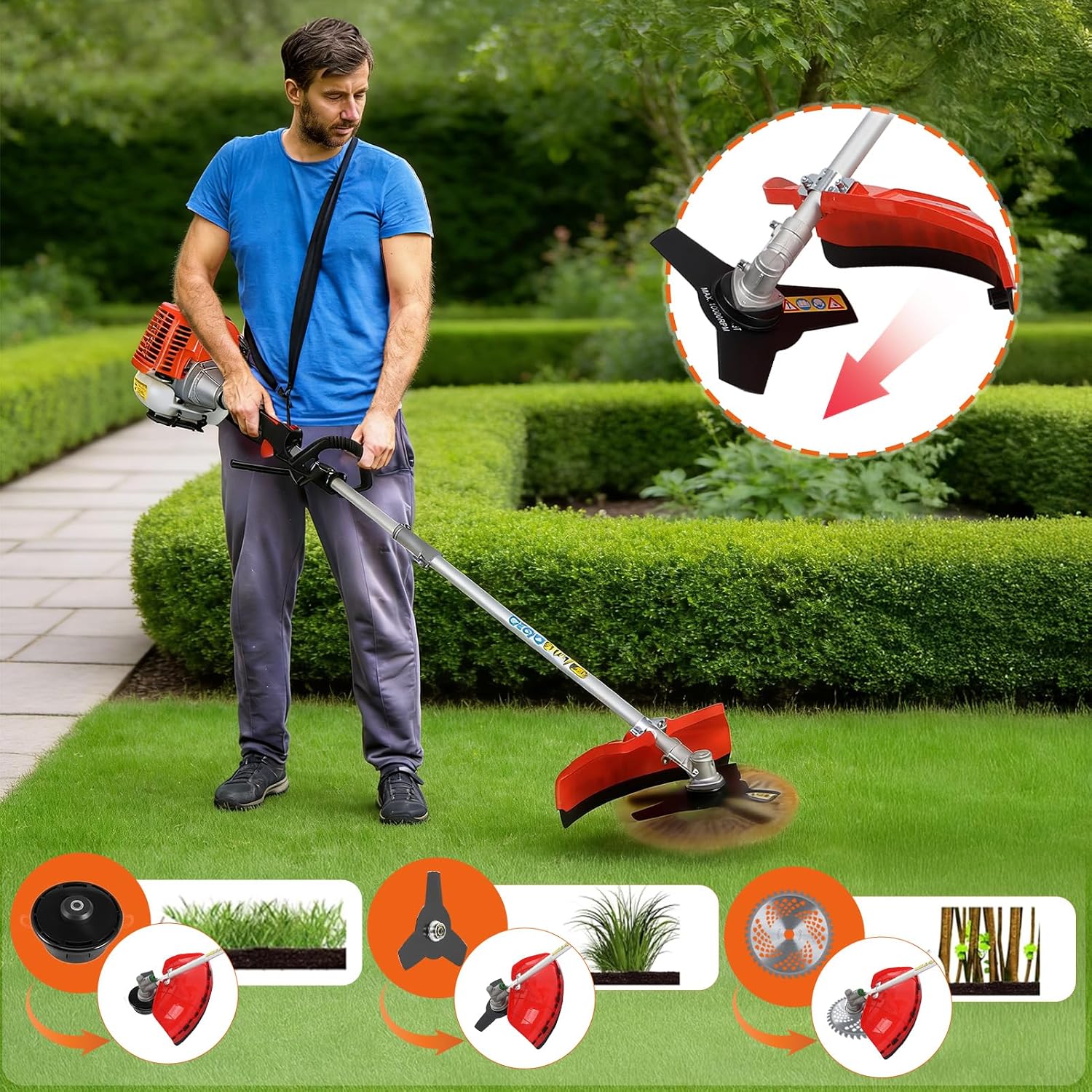Weed Eater Gas Powered Hedge Trimming Tools Weed Wacker Grass Cutter String Trimmer Multifunctional Trimming Tool Brush Cutter Weedeater Edger Pole Saw Pruner Lawn Trimmer 5 in 1 52CC 2-Stroke