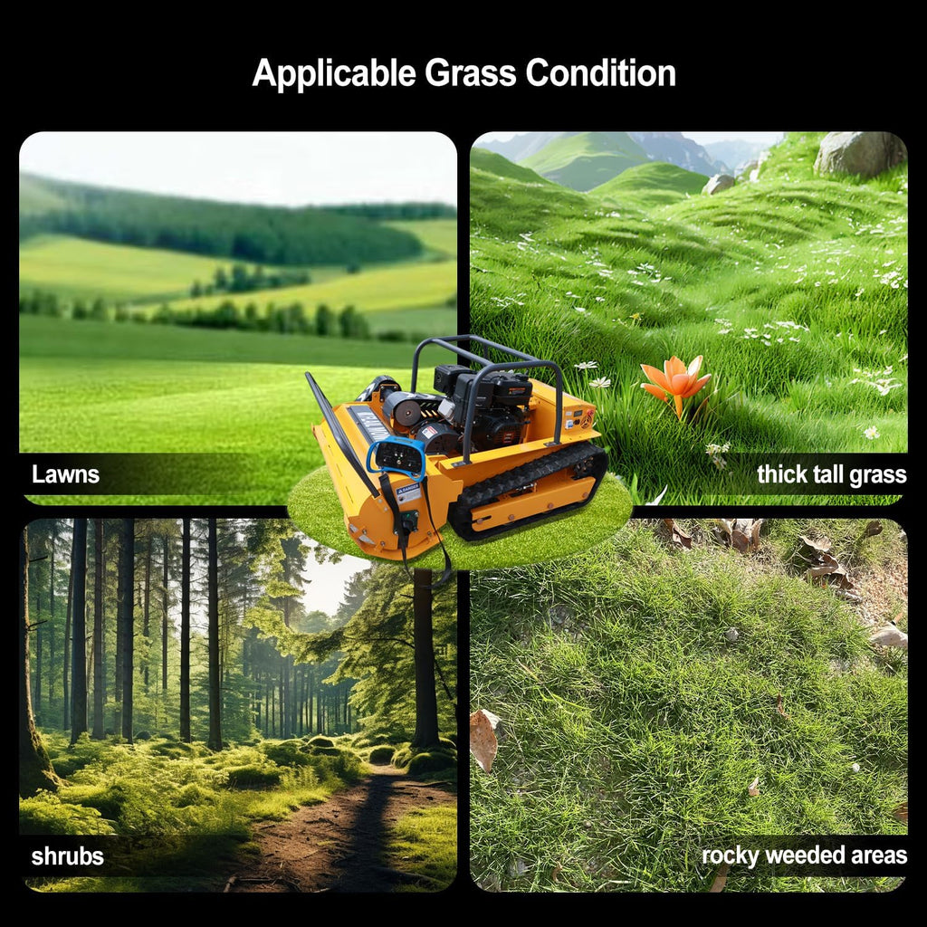 Remote Control Flail Mower with 459cc High-Power Engine | 39.4' Hybrid Commercial Crawler | Conquers 55° Slopes & Rugged Terrain | Gas-Electric Lawn Mower for Steep Hills & Tough Landscapes