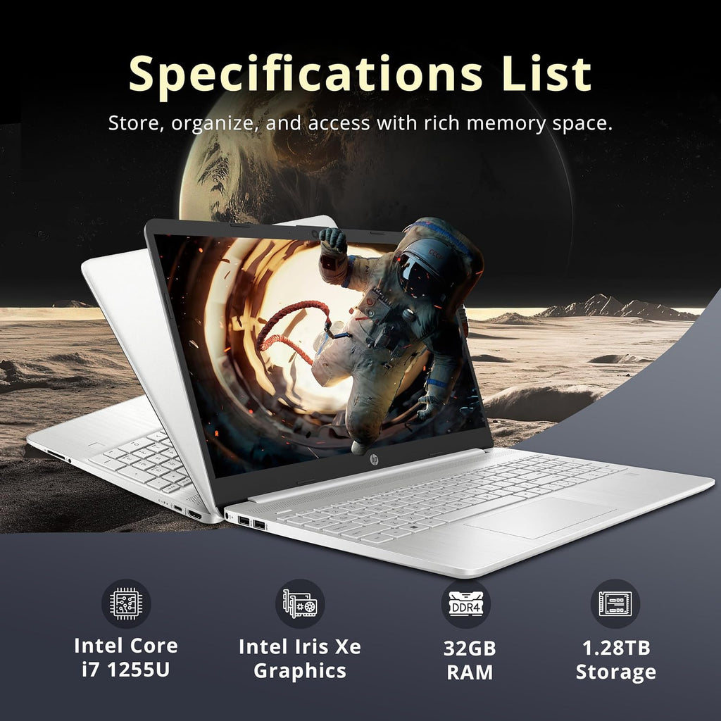 HP 15.6' FHD Touchscreen Business Laptop, Intel i7-1255U, 32GB RAM, 1.28TB Storage(1TB SSD+288GB Docking Station Set), Intel Iris Xe Graphics, Number Pad, Windows 11 Pro, Natural Silver