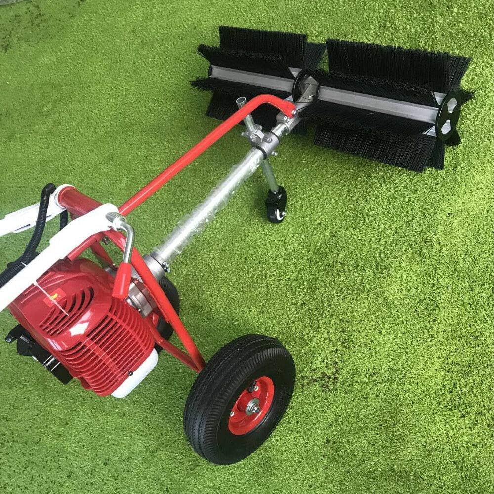 Gas Powered Broom Sweeper 1.7HP 43CC 2 Stroke Air-Cooled Walk Behind Snow Sweeper Broom 23.6In Nylon Brush Handheld Turf Lawn Sweeper Cleaning Machine for Lawn, Sidewalk, Driveway