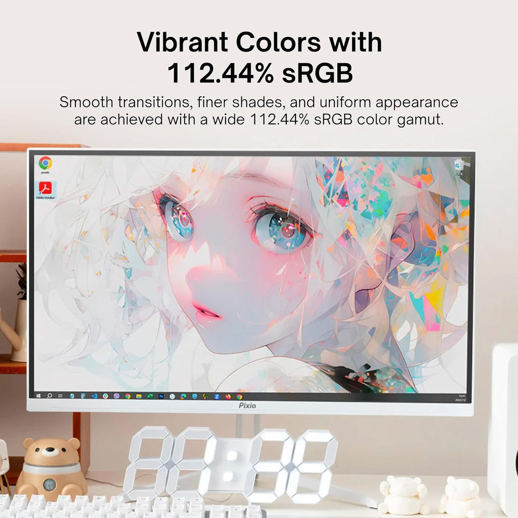 Pixio PX248 Wave White 24 inch 200Hz Refresh Rate FHD 1080p Resolution Fast IPS Panel 1ms GTG Response Time Built-in Speakers Gaming Monitor with Adaptive Sync
