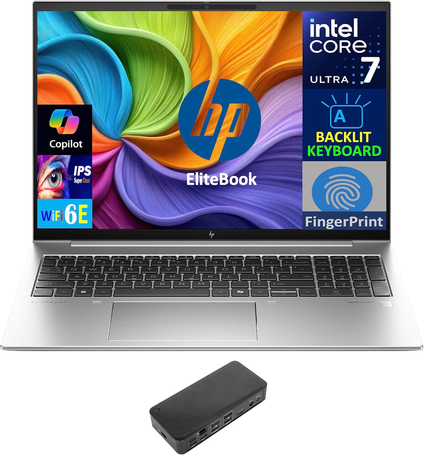 HP EliteBook 860 G11 Business Laptop 16.0' IPS WUXGA Display (Intel Ultra 7 165U, 64GB DDR5, 1TB PCIe SSD, Copilot, Backlit KB, Fingerprint, 2 Thunderbolt 4, WiFi 6E, Webcam, Win 11 Pro) w/USB-C Dock