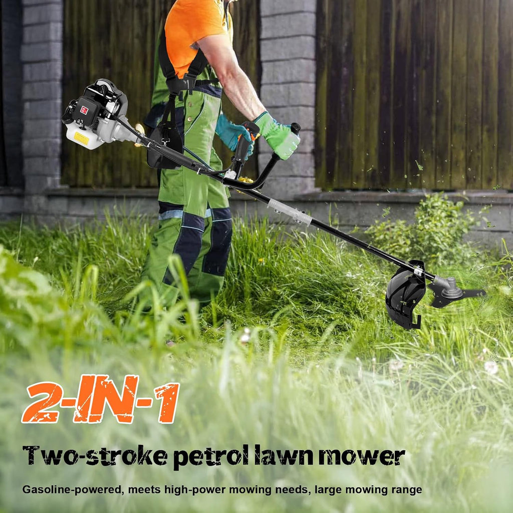 2 in 1 Weed Eater Gas Powered, 52CC 2-Stroke Gas Brush Cutter Tools & String Trimming 3-Teeth Blade for Garden, Yard, Lawn with EPA Certification, (Engine Model 1E44F-E)
