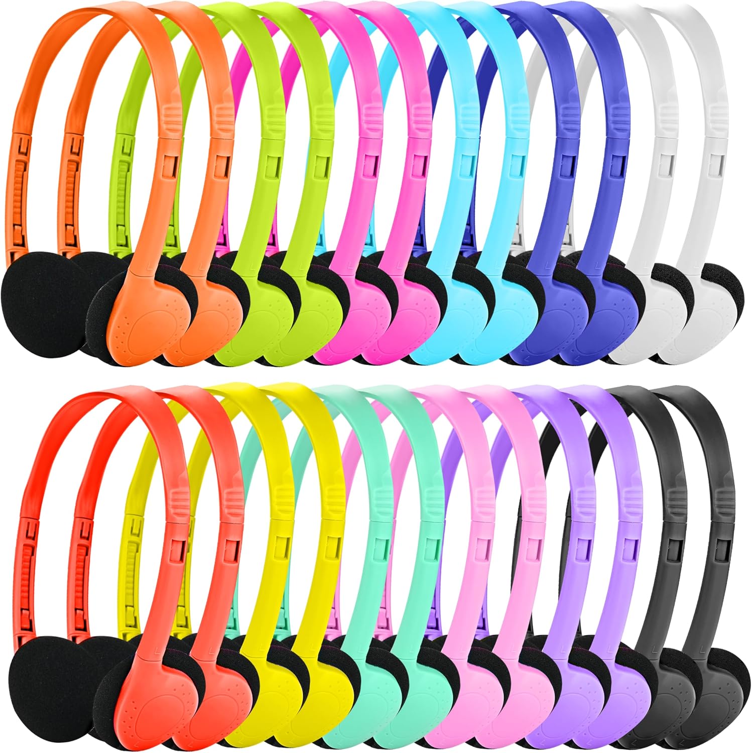 Bulk Headphones 100 Pack Multi Colored for Classroom, Wholesale Headphones Earphones for Kids,Students, Schools, Libraries, Museums, Testing Centers, Hotels (12 Mixed Color)