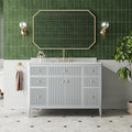 48' Grey American Design Bathroom Vanity with Engineered Marble Top - Solid Rubber Wood, 6 Drawers, 2 Soft Close Doors, White Square Sink - Freestanding Single Sink, Light Grey