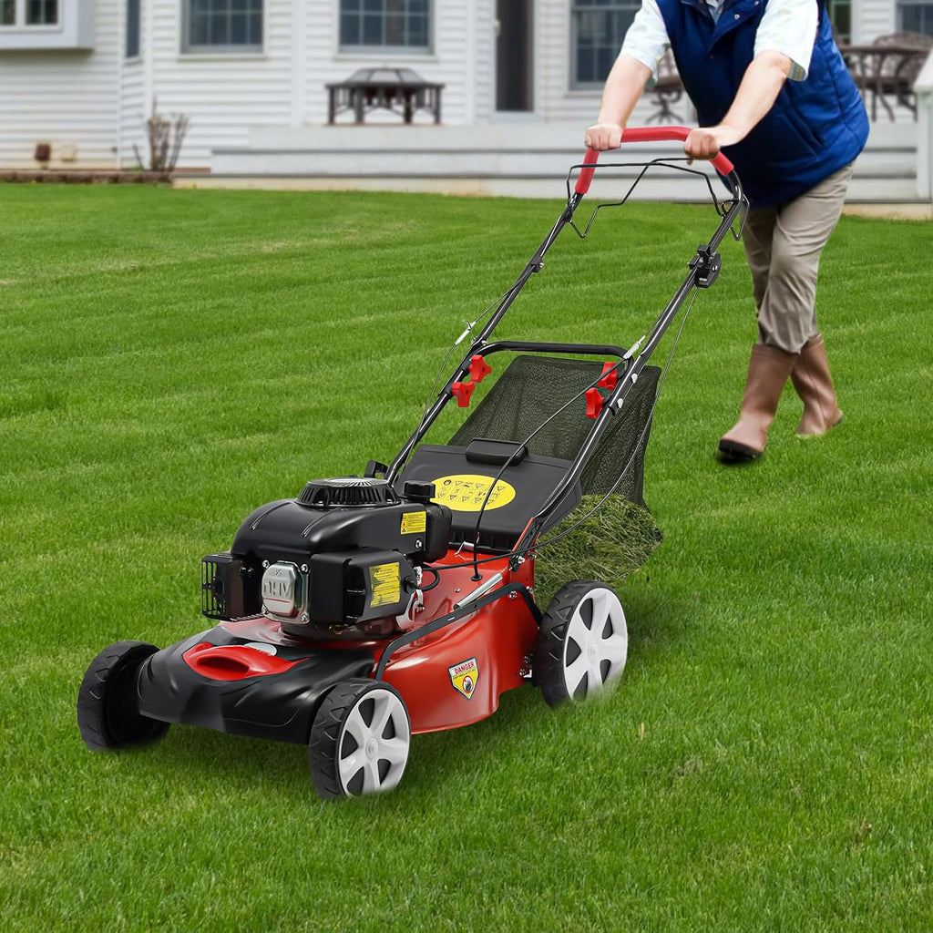20-Inches Lawn Mower, 173CC 4-Stroke Lawnmower 3-in-1 Walk-Behind Push Lawn Mower, Gas Powered Lawn Mower Self Propelled 8 Adjustable Heights for All Lawn Planting Weeding