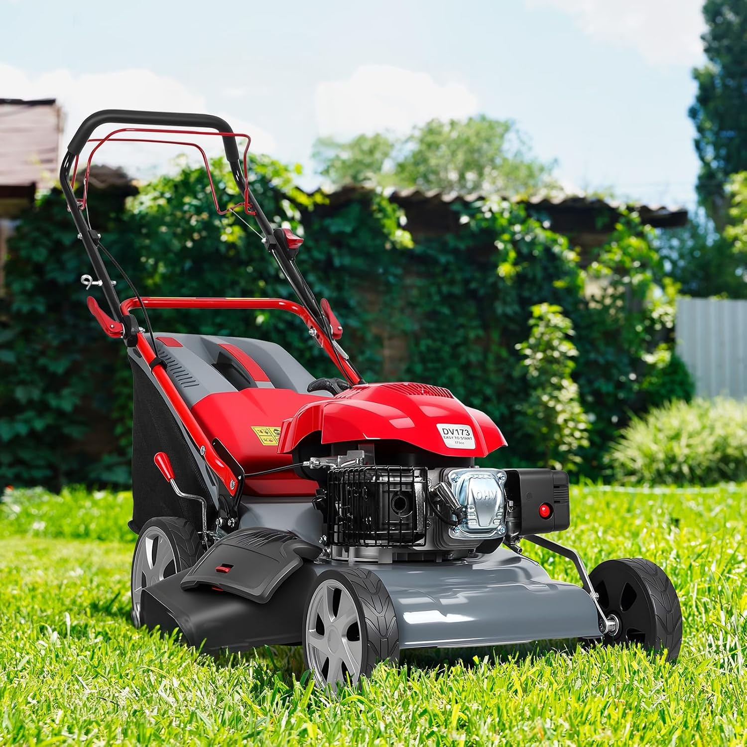 20-Inch Self Propelled Gas Lawn Mower,173cc Gas Engine Lawn Mower,Push Lawns Mower with 60L Grass Tank for Yard Patio Lawns Landscaping,Fast Arrival Red